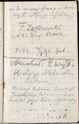 Notes nr nr 37 z wpisami odręcznymi  Erazma Majewskiego z okresu od 15.03.1891 r.-10.10.1891 r.  ...