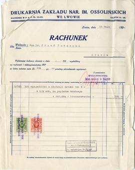 Rachunek z dnia 24.05.1934 r. wystawiony dla Józefa Żurowskiego przez Drukarnię Zakładu Narodoweg...