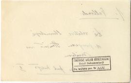 Fiszka z odręcznymi notatkami bibliograficznymi Józefa Żurowskiego  strona 2: pieczątka Działu Do...