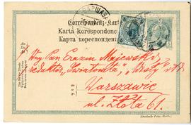 Karta pocztowa zaadresowana do Erazma Majewskiego - Redaktora "Światowita", "Wisły...
