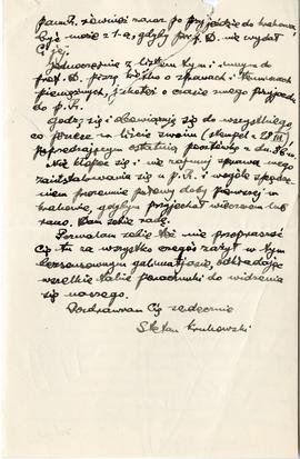 Rękopis listu Stefana Krukowskiego do Józefa Żurowskiego z dnia 11.04.1927 r.  strona 2