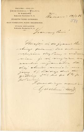 List od firmy Gebethner i Wolff do Erazma Majewskiego (druk  rękopis)  strona 1