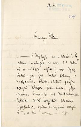 List od Jana Karłowicza do Erazma Majewskiego (rękopis)  strona 1