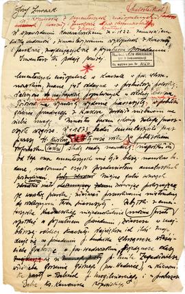 Fragment rękopisu artykułu Józefa Żurowskiego pt. "Wykopaliska z cmentarzysk ciałopalnych Kw...