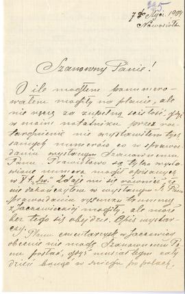List od Aleksandra Bydłowskiego do Erazma Majewskiego (rękopis)  strona 1
