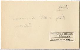 Fiszka z odręcznymi notatkami bibliograficznymi Józefa Żurowskiego  strona 2: pieczątka Działu Do...