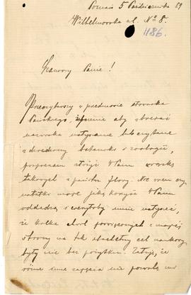 List od Witolda Leitgebera do Erazma Majewskiego z dnia 5.10.1889 r. (rękopis)  strona 1