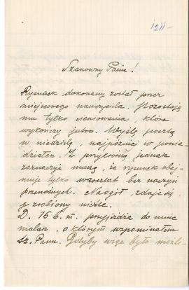 List od Ludwika Licińskiego do Erazma Majewskiego z dnia 11.11.1904 r. (rękopis)  strona 1