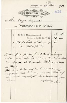 Rachunek od prof. dr. K. Millera dla Erazma Majewskiego (druk  rękopis)