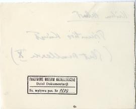 Fiszka z odręcznymi notatkami bibliograficznymi Józefa Żurowskiego  strona 2: pieczątka Działu Do...