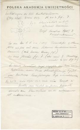 Odręczne notatki Józefa Żurowskiego z czasopisma "Mittheilungen der K.K. Central-Commission ...