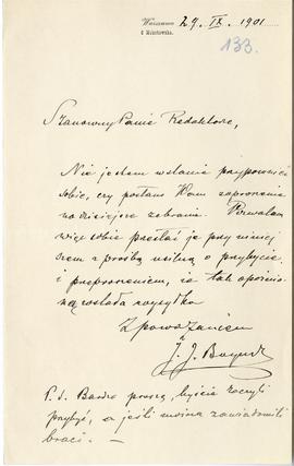 List od Jerzego Boguskiego do Erazma Majewskiego (rękopis)  strona 1