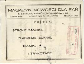 Rachunek z dnia 6.11.1933 r. wystawiony przez Magazyn Nowości dla Pań w Krakowie dla Józefa Żurow...