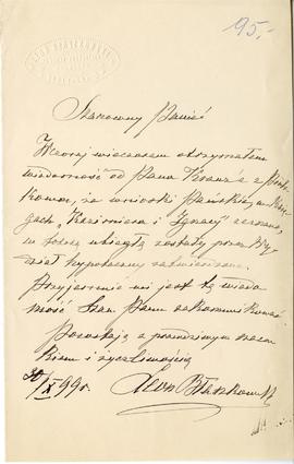 List od Leona Błaszkowskiego do Erazma Majewskiego (rękopis)  strona 1