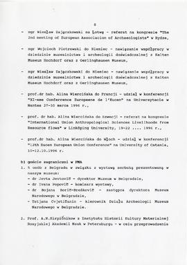 Państwowe Muzeum Archeologiczne w Warszawie. Sprawozdanie z działalności w roku 1996.  Współpraca...