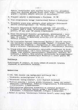 Państwowe Muzeum Archeologiczne w Warszawie. Sprawozdanie z działalności w roku 1995.   Maszynopi...