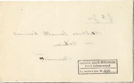 Fiszka z odręcznymi notatkami bibliograficznymi Józefa Żurowskiego  strona 2: pieczątka Działu Do...