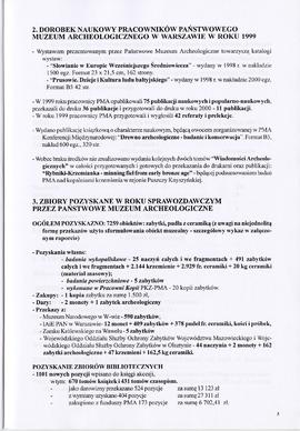 Państwowe Muzeum Archeologiczne w Warszawie. Sprawozdanie z działalności w roku 1999.  Maszynopis...