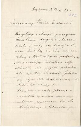 List od Bronisława Jasińskiego do Erazma Majewskiego (rękopis)  strona 1