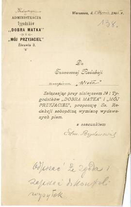 Pismo od Edmunda Bogdanowicza do Erazma Majewskiego (druk  rękopis)  strona 1