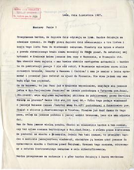 Maszynopis listu Tadeusza Sulimirskiego do Józefa Żurowskiego z dnia 5.04.1927 r. wraz z kopertą ...