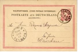 Karta pocztowa od R. Friedländer do Erazma Majewskiego (druk  rękopis  stempel)  strona 1