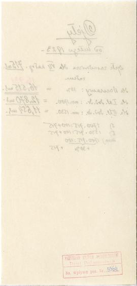 Rękopis. Notatka Michała Drewko odnotowująca stawki diet od lutego 1923 r.  s. 2: strona z pieczą...