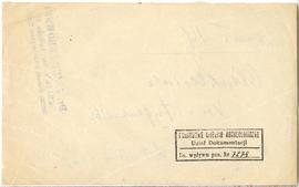 Fiszka z odręcznymi notatkami bibliograficznymi Józefa Żurowskiego  strona 2: pieczątka Działu Do...