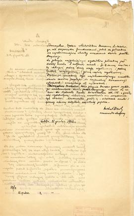 Rękopis. Pismo konserwatora Michała Drewko z dnia 22 grudnia 1922 r. do Wydziału Nauki Ministerst...