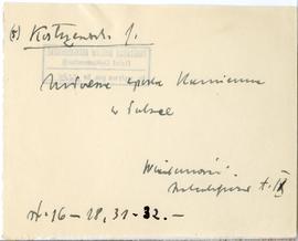 Fiszka z odręcznymi notatkami bibliograficznymi Józefa Żurowskiego  strona 1: "Kostrzewski J...