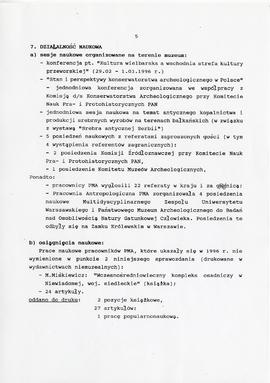 Państwowe Muzeum Archeologiczne w Warszawie. Sprawozdanie z działalności w roku 1996.  Maszynopis...