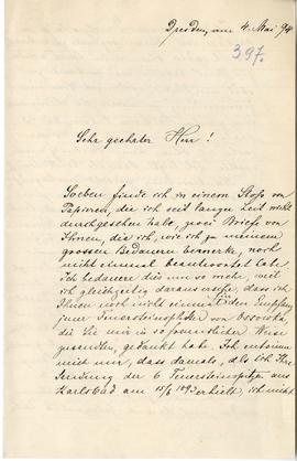 List od J. Deichmüllera do Erazma Majewskiego (rękopis)  strona 1