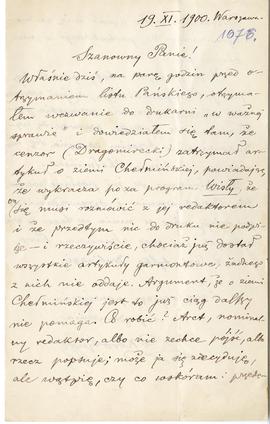 List (rękopis) od Ludwika Korotyńskiego do Erazma Majewskiego  strona 1