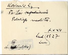 Fiszka z odręcznymi notatkami bibliograficznymi Józefa Żurowskiego  strona 1: "Kozłowski L. ...