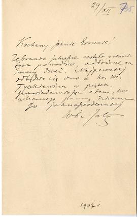 List od Władysława Jabłonowskiego do Erazma Majewskiego (rękopis)  strona 1