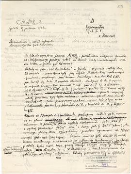 Rękopis  brudnopis. Pismo konserwatora Michała Drewko z dnia 9 października 1926 r. do Kierownict...