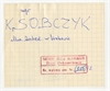 Rękopis - notatka Stefana Krukowskiego: "mgr K. Sobczyk  Muz. Archeol. w Krakowie"