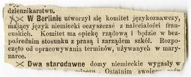 Wycinek prasowy z okresu od 05.10.1885 r.-04.02.1886 r. (w kieszonce tylnej okładki notesu nr 24)...