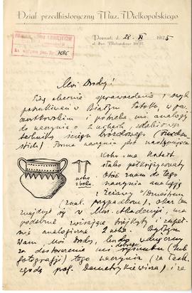 Rękopis listu Józefa Kostrzewskiego do Józefa Żurowskiego z dnia 28.11.1925 r.  strona 1