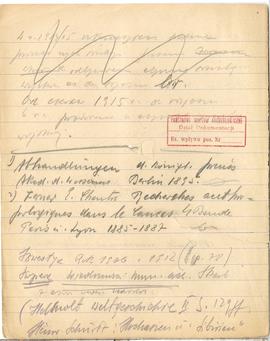 Fragment brulionu Józefa Żurowskiego z notatkami w języku niemieckim na temat kultury merowińskie...