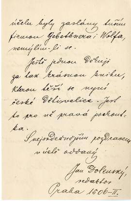 List od Jana Dolensky`ego do Erazma Majewskiego (rękopis)  strona 4