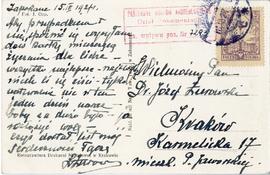 Widokówka z rękopisem listu L. Żurowskiej (?) do Józefa Żurowskiego z dnia 15.03.1927 r.  strona ...