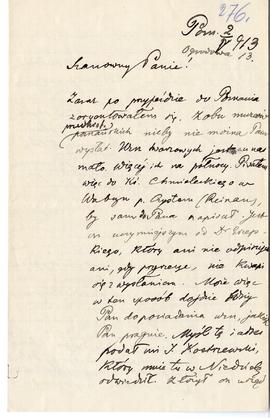 List od F. Chłapowskiego do Erazma Majewskiego (rękopis)  strona 1