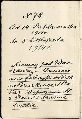 Notatnik nr 78 z odręcznymi notatkami Erazma Majewskiego: "N 78 Od 14 Października 1914 r. d...