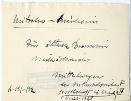 Fiszka z odręcznymi notatkami bibliograficznymi Józefa Żurowskiego  strona 1: "Mitscha-Mährh...