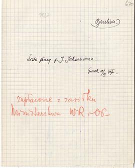 Rękopis. Brulion wypełniony przez Michała Drewko. "Lista płacy p. J. Jakszewicza z dnia 10 w...