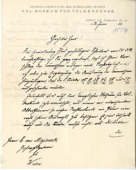List z Kgl. Museum Für Völkerkunde w Berlinie do Erazma Majewskiego (druk  rękopis)  strona 1