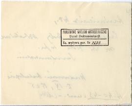 Fiszka z odręcznymi notatkami bibliograficznymi Józefa Żurowskiego  strona 2: pieczątka Działu Do...