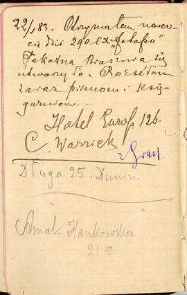 Notes nr 15 z wpisami odręcznymi Erazma Majewskiego z okresu 30.12.1882 r.- 08.08.1883 r.  strona.