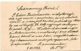 Karta pocztowa z rękopisem listu T. Włoszka do Józefa Żurowskiego z dnia 7.07.1922 r.  strona 2 (...